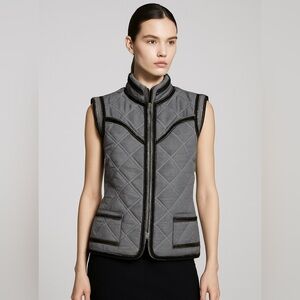 Juliette Longuet Quilted Metallic Trim Vest Gray Sleeveless Jacket Designer S/M